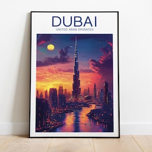 Dubai travel print, United Arab Emirates, Dubai poster, Dubai artwork, Burj khalifa art, Travel print, Wedding gift, Custom Text, Dubai