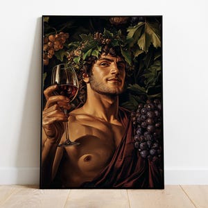 Dionysus Poster, Greek God Art, God of Wine Print, Mythology Wall Art, Ancient Greece Decor, Bacchus Artwork, Pagan Mystic Print, Wall Art