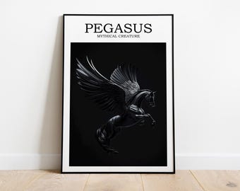 Pegaz Mityczne Stworzenia Sztuka, Dekoracja Fantasy, Stworzenie Fantasy, Sztuka Ścienna Fantasy, Wydruk Mitologii Greckiej, Sztuka Ścienna Pegaza, Plakat Pegaza