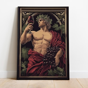 Dionysus Poster, Greek God Art, God of Wine Print, Mythology Wall Art, Ancient Greece Decor, Bacchus Artwork, Pagan Mystic Print, Wall Art