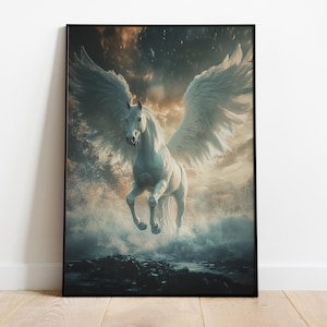 Pegasus Mythical Creatures Art, Fantasy Decor, Fantasy Creature, Fantasy Wall Art, Greek Mythology Print, Pegasus Wall Art, Pegasus Poster