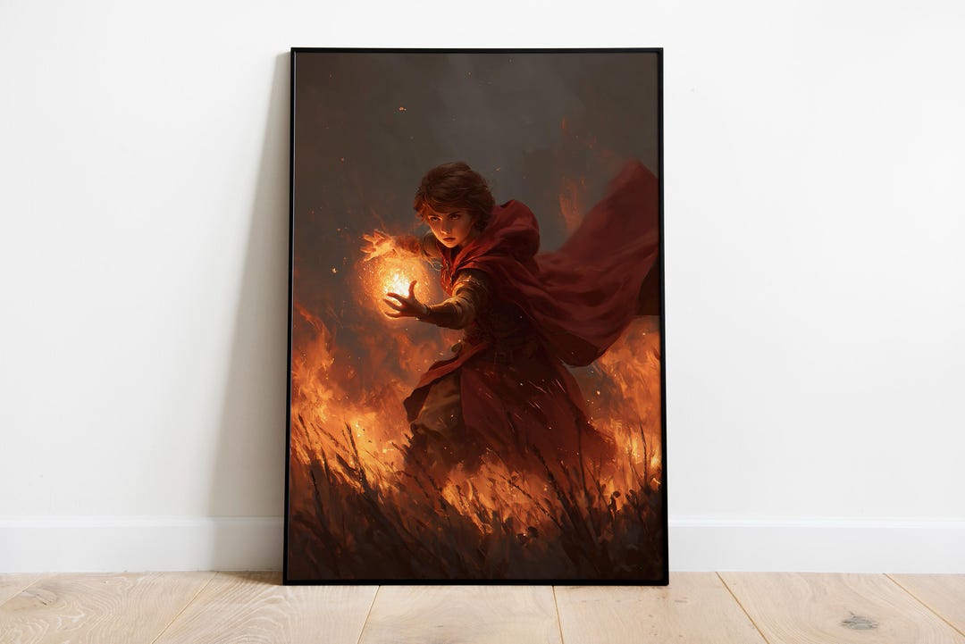 Fire Mage Poster, Young Sorcerer Wall Art, Flame Magic Print, Fantasy ...