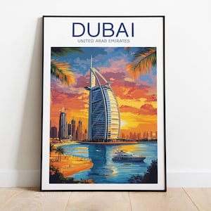 Dubai travel print, United Arab Emirates, Dubai poster, Dubai artwork, Burj khalifa art, Travel print, Wedding gift, Custom Text, Dubai