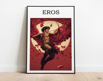 Affiche d'eros, art du dieu grec, impression du dieu de l'amour, art mural mythologie, décoration de la Grèce antique, oeuvre d'art de Cupidon, impression païenne romantique, décoration murale