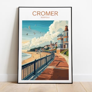 Cromer travel print, Norfolk, Cromer poster, Cromer Beach, Norfolk art, Wedding gift, Birthday present, Custom Text, Personalised Gift