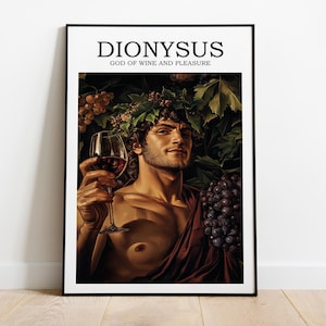 Dionysus Poster, Greek God Art, God of Wine Print, Mythology Wall Art, Ancient Greece Decor, Bacchus Artwork, Pagan Mystic Print, Wall Art