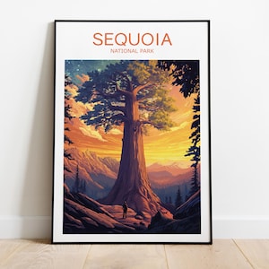 Sequoia travel poster, National Park, Sequoia print, Sequoia poster, Birthday present, Wedding gift, Custom Text, Personalised Gift
