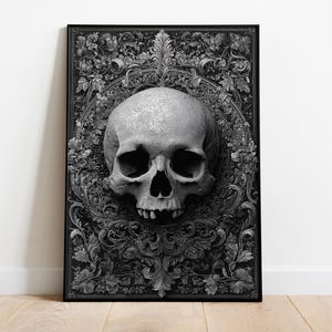 Gothic Skull Wall Art, Floral Skull Poster, Dark Botanical Print, Macabre Decor, Vintage Skull Art, Occult Digital Download, Gothic Anatomy