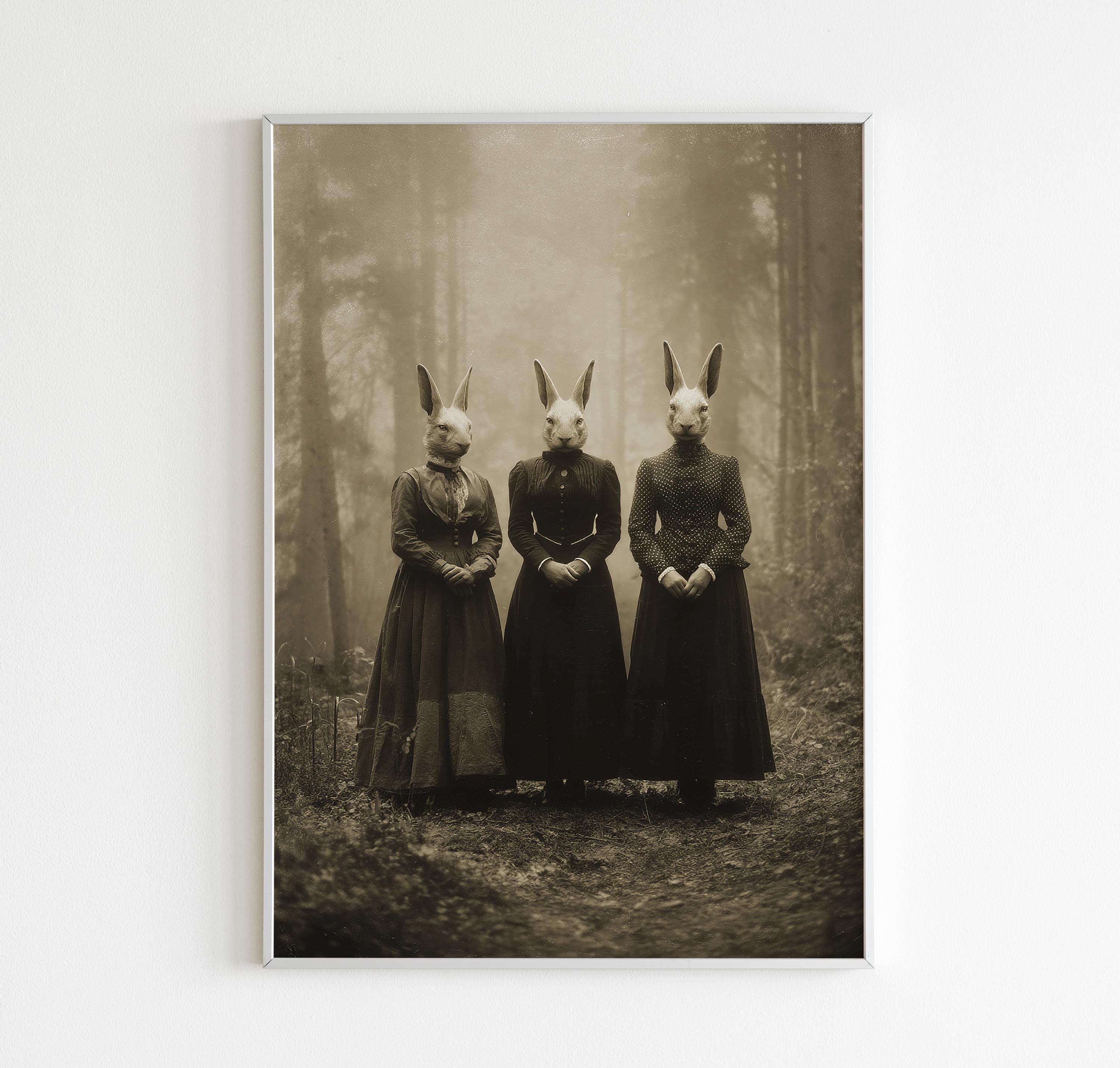 Rabbit Mask Women Print, Victorian Horror Poster, Gothic Bunny