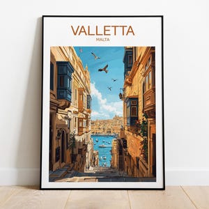 Valletta travel poster, Malta, Valletta poster, Valletta artwork, Birthday present, Wedding gift, Custom Text, Personalised Gift, wall art