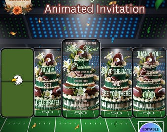 Animated Eagle Football Birthday Invitation: Floral Sports Theme (Digital Download)