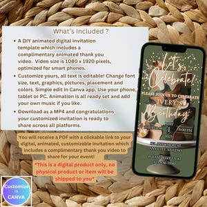 May include: A digital invitation template for a birthday party. The invitation features a green background with a phone screen displaying a multi-layered cake with flowers and the text "Let's Celebrate!" and "Ivery's Birthday".