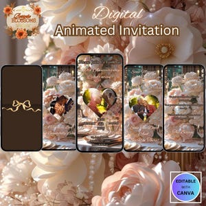 Invito digitale animato per la celebrazione dell'anniversario floreale • Elegante tema floreale • Invito video personalizzabile per l'anniversario di matrimonio in formato MP4