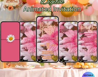 Daisy Birthday Party Animated Invitation: Elegant Floral Evite (Editable in Canva)