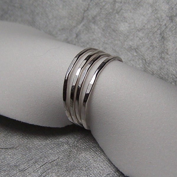 Very Thin Flat Hammered solid 925 Sterling Silver Stacking Ring