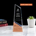 Custom Dedicated Employee Glass Award - Engraved Your Logo on Wooden Crystal Trophy, Leadership Recognition Plaque, Gift Box Included