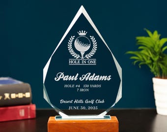 Personalized Hole In One Golf Awards, Golfer Recognition Glass Trophy, Gift for Golf Lovers, Golf Course