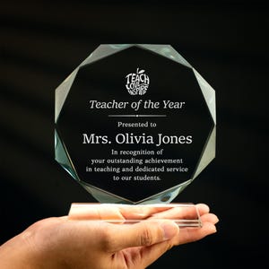 Personalized Crystal Award for Teacher, Custom Glass Trophy, 6&quot; Engraved Plaques with Gift Box