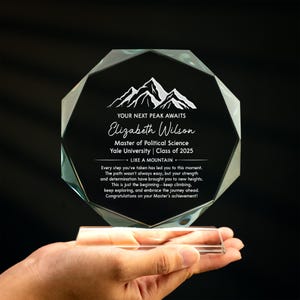 Personalized Master Degree Crystal Award, Custom Graduation Glass Trophy Gift for Daughter, Adventure Awaits Graduate Congratulations Gift