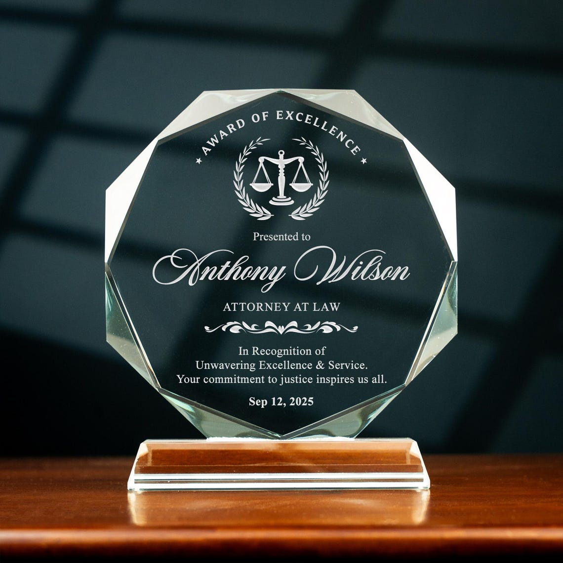 Personalized Lawyer Crystal Glass Award, Custom Attorney at Law Glass ...