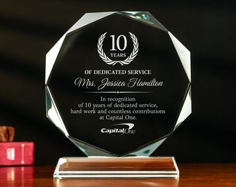 Personalized Crystal Appreciation Plaque, Engraved Glass Awards For Employee, 6" Trophy with Gift Box