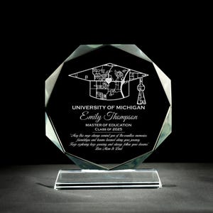 Octagonal Graduation Caps Custom School Map Graduation Awards, Personalized Campus Map Glass ...