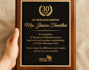 Custom Employee Appreciation Plaques, Personalized Achievement Cherry Finish Award, Laser Engraved, Design Assistant