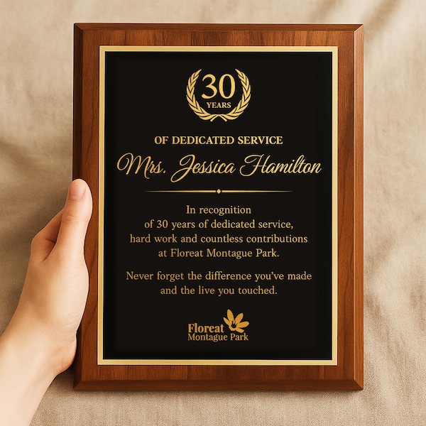 Custom Employee Appreciation Plaques, Personalized Achievement Cherry Finish Award, Laser Engraved, Design Assistant