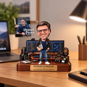 Custom Photo Software Engineer Wooden Block, Personalized Bobblehead Programmer Desk Decor, IT Graduation Keepsake, Coder Appreciation Gift