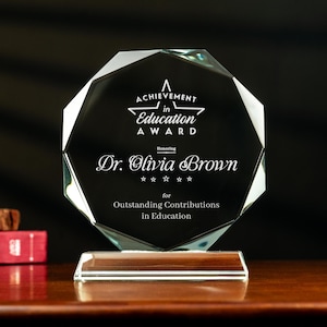 Custom Teacher Recognition Glass Award, Personalized Academic Achievement Crystal Trophy, 6&quot; Laser Engraved Plaque with Gift Box