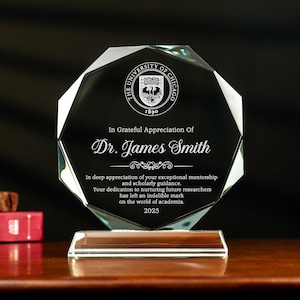 Personalized Teacher Crystal Award, Custom Professor Appreciation Glass Trophy, Supervisor Thank you Gift