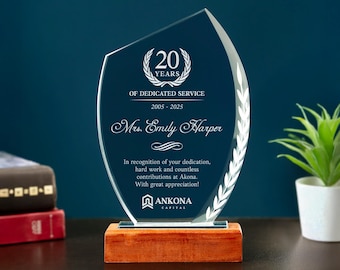 Personalized Employee Glass Awards, Custom Appreciation Trophy, Engraved Crystal Trophy with Gift Box
