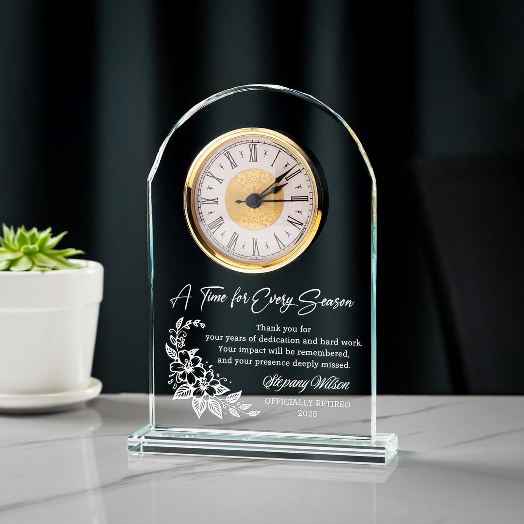 Personalized Retirement Glass Clock - Custom Employee Crystal Desk ...