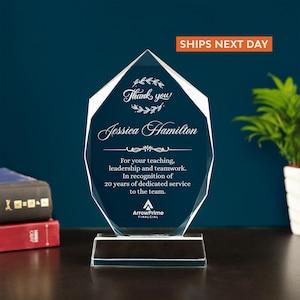 Personalized Retirement Crystal Awards, Custom Employee Glass Trophy, Thank You Gift for Coworker, Staff, Manager