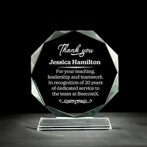 Personalized Crystal Award for Employees, Engraved Premium Glass Trophy, 6&quot; Appreciation Plaques with Gift Box