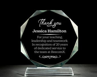 Personalized Crystal Award for Employees, Engraved Premium Glass Trophy, 6&quot; Appreciation Plaques with Gift Box