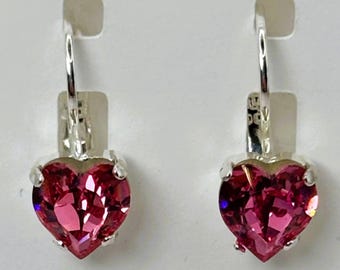 Sparkling Rose Crystal Heart Earrings  "Charli" | Pink Crystal Dangle | Valentine jewelry Gift for Her