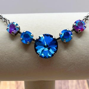 Crystal necklace &quot;Chloe&quot; Genuine Austrian crystal Blue women jewelry Wedding accessory Birthday unique handcrafted gift Dramatic jewelry