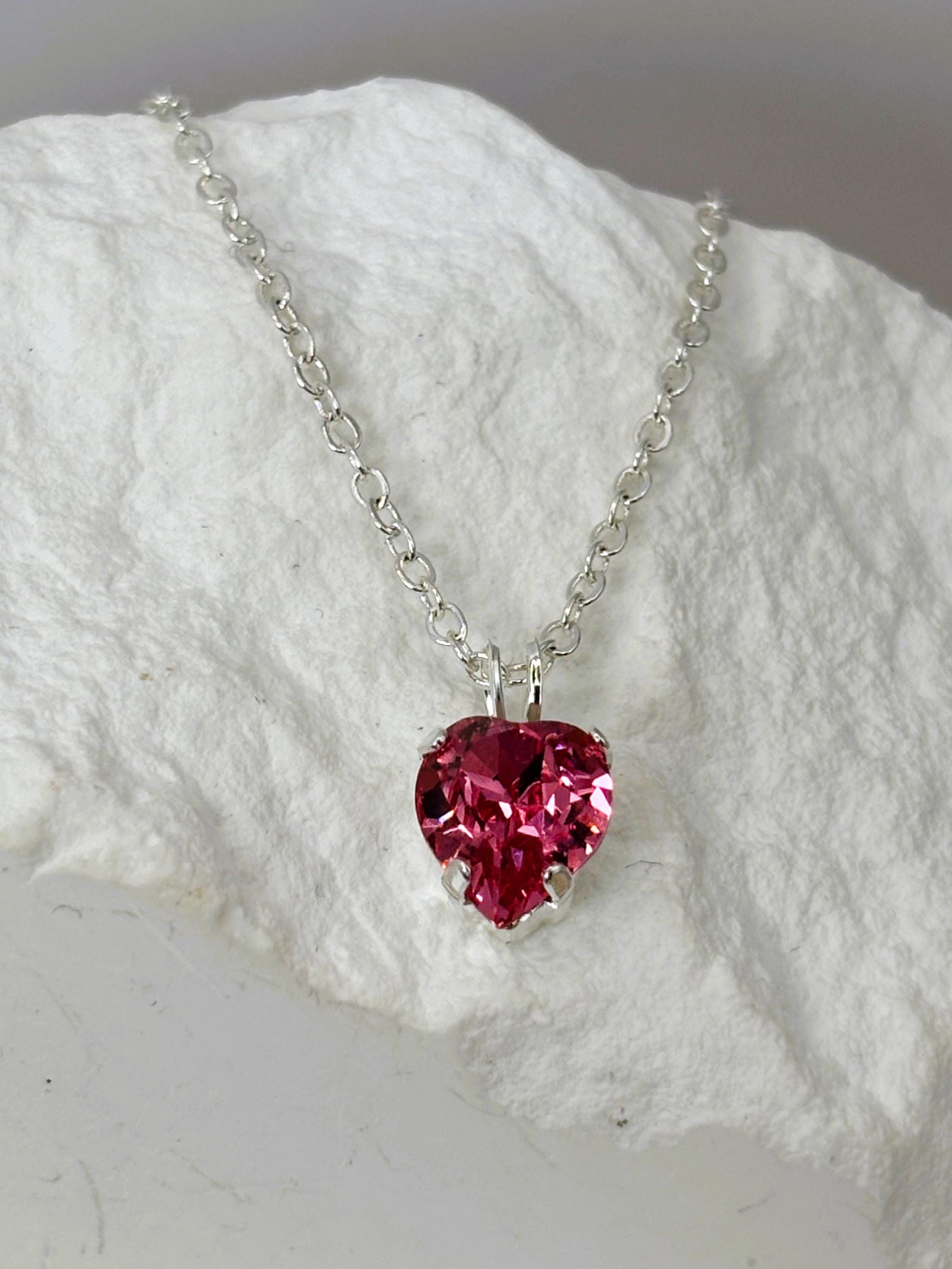 Dainty Rose Swarovski Crystal Heart Necklace "Justine" Valentine Gift…
