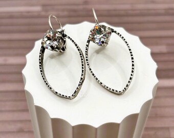 Crystal earring "Winona" Genuine clear Austrian special event Wedding accessory Women birthday unique handcrafted gift Dramatic jewelry