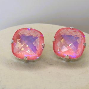 Vivid Ultra Pink Swarovski CLIP-ON Earrings &quot;Aurora&quot;, Large Sparkly Statement Earrings for Non-Pierced Ears, Rhodium Plated Gift for Her