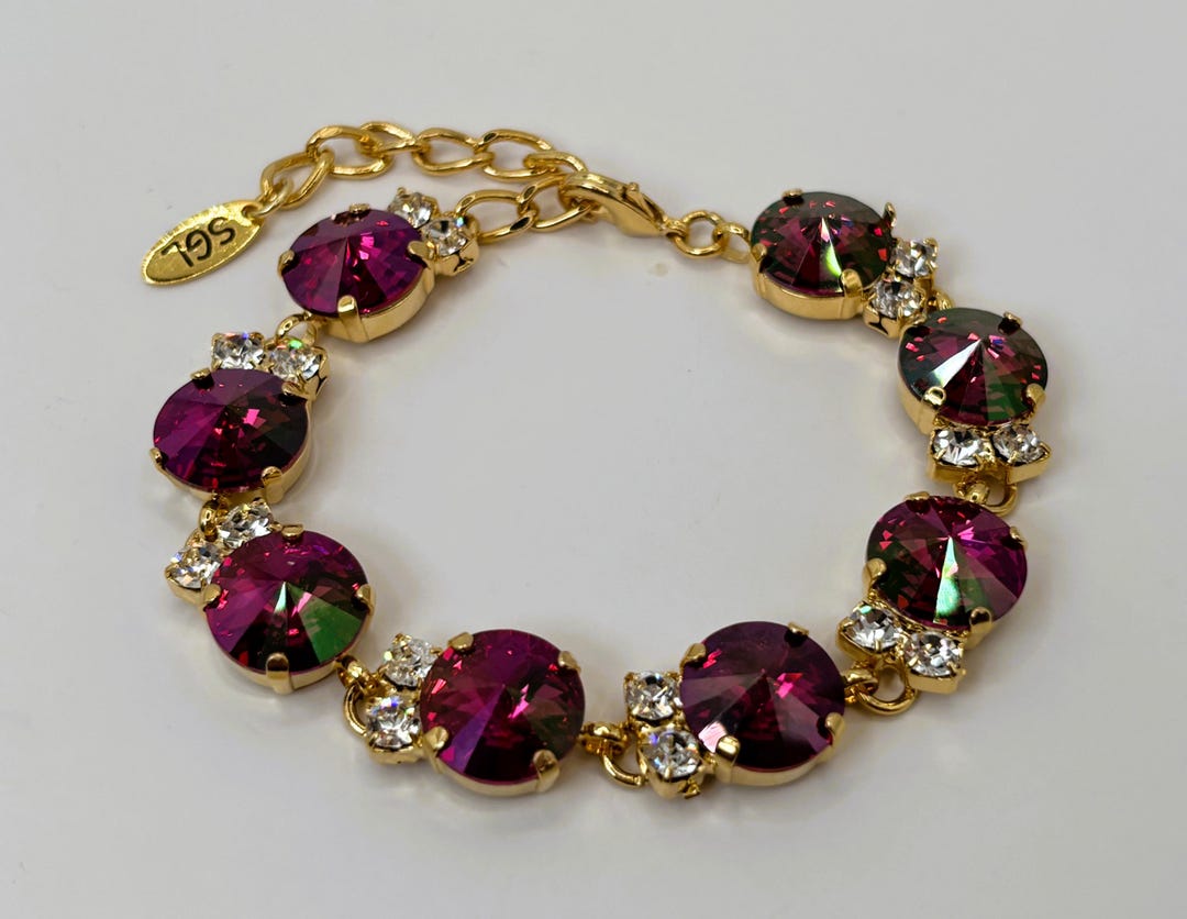 Volcano Red Sparkling Crystal Bracelet "ziva" – 12mm Rivoli Stones With ...