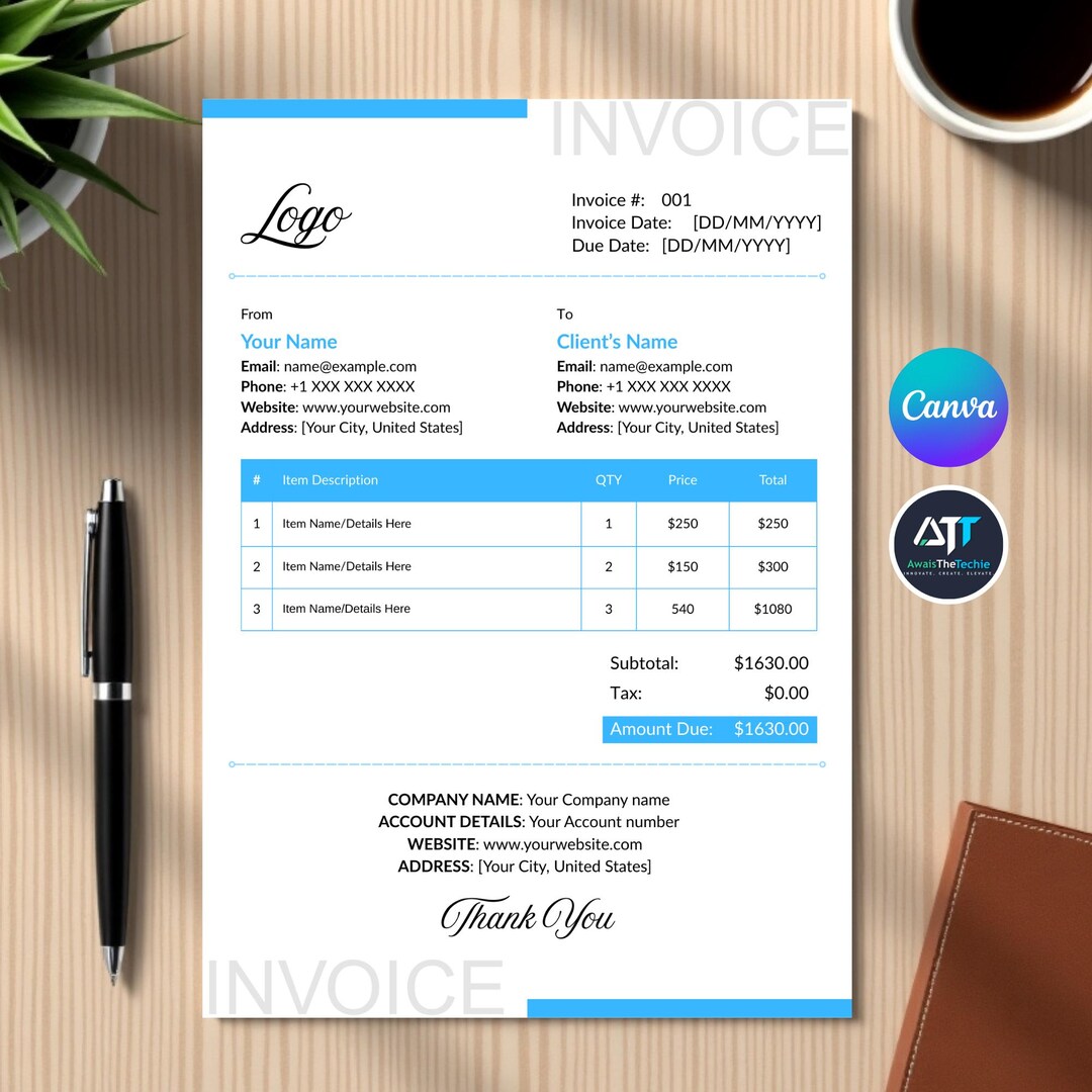 Invoice Template Editable, Canva Small Business Custom Order Form ...