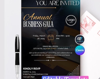 Editable Corporate Event Invitation Template: Business Gala, Conference (Canva)