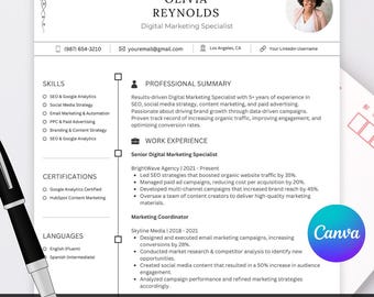 Minimalist Resume Template with Cover Letter: Editable Canva CV Design (A4)