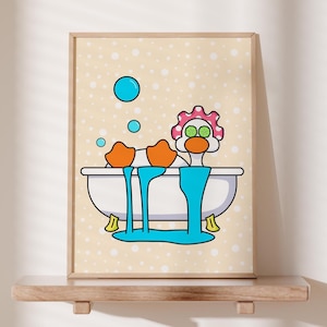 Bathtub ducky, duck wall art, bathroom print arte, funny bathroom art, cute animal arte, wash room decor, bathtub print art,duck poster art
