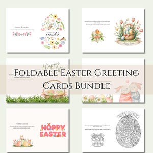 Last Minute Easter Gift - Foldable Easter Greeting Card Bundle – 6 Printable Cards with Backside Notes – Digital Download