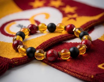 Galatasaray Bracelet, Red & Yellow Gemstone Beads, GS Fan Jewelry, Handmade