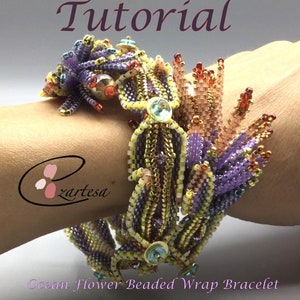 Ocean Flower Beaded Wrap Bracelet Tutorial, Ezartesa Design.