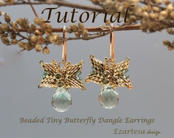 Beaded Tiny Butterfly Dangle Earrings Tutorial, Seed Bead Beading Pattern by Ezartesa